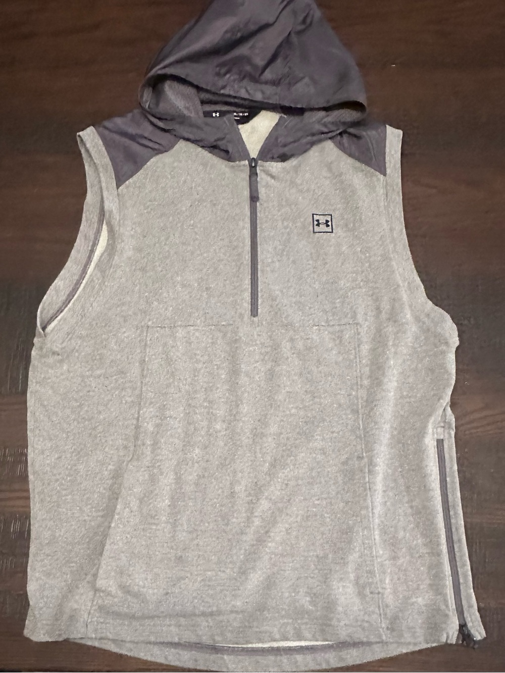 Under Armour Sleeveless Cutoff Hoodie Quarter Zip Workout Grey Size Mens XL